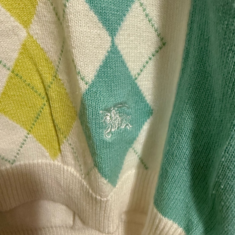 Burberry Pastel Argyle short sleeve Knit Top Size M - Picture 3 of 4